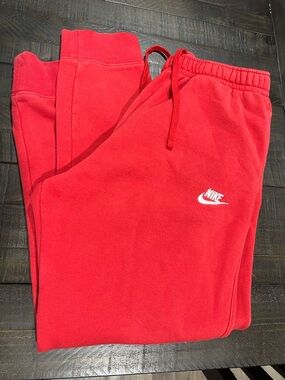 Nike Men’s Red Fleece Joggers with White Logo
